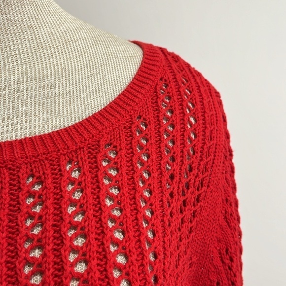 A.N.A Open Knit Red Sweater Women's Size XL Scoop Neck Long Sleeves Cotton Blend - Picture 5 of 12
